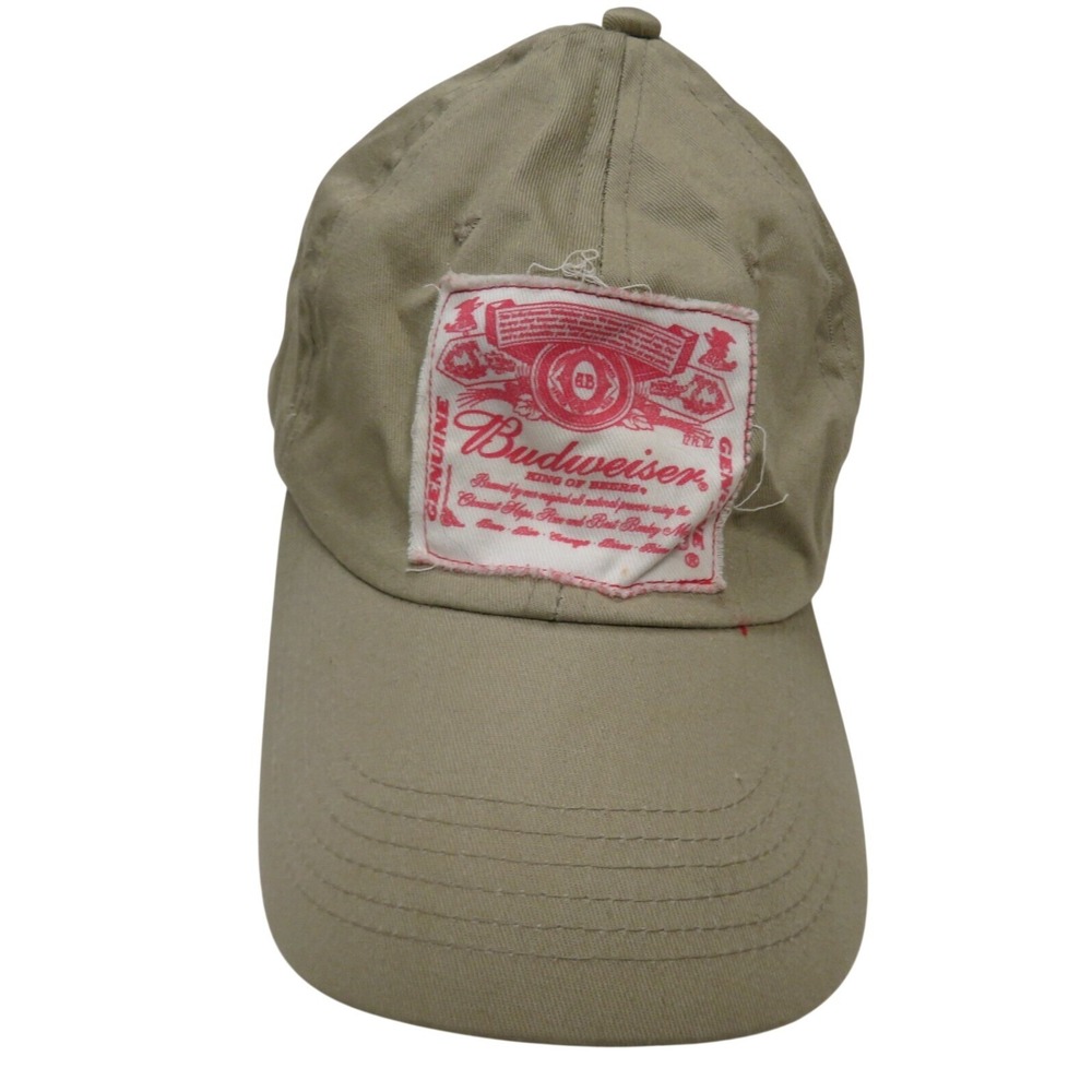 Budweiser‎ Beer Khaki Tan Cotton Adjustable Baseball Cap Hat Raw Edge Patch